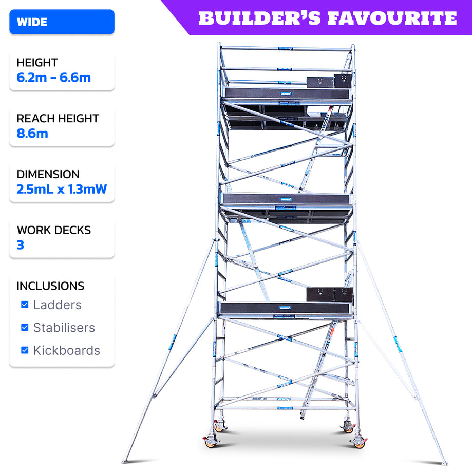 6.2m - 6.6m Wide Aluminium Mobile Scaffold Tower