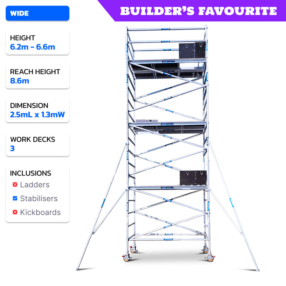 6.2m - 6.6m Wide Aluminium Mobile Scaffold Tower